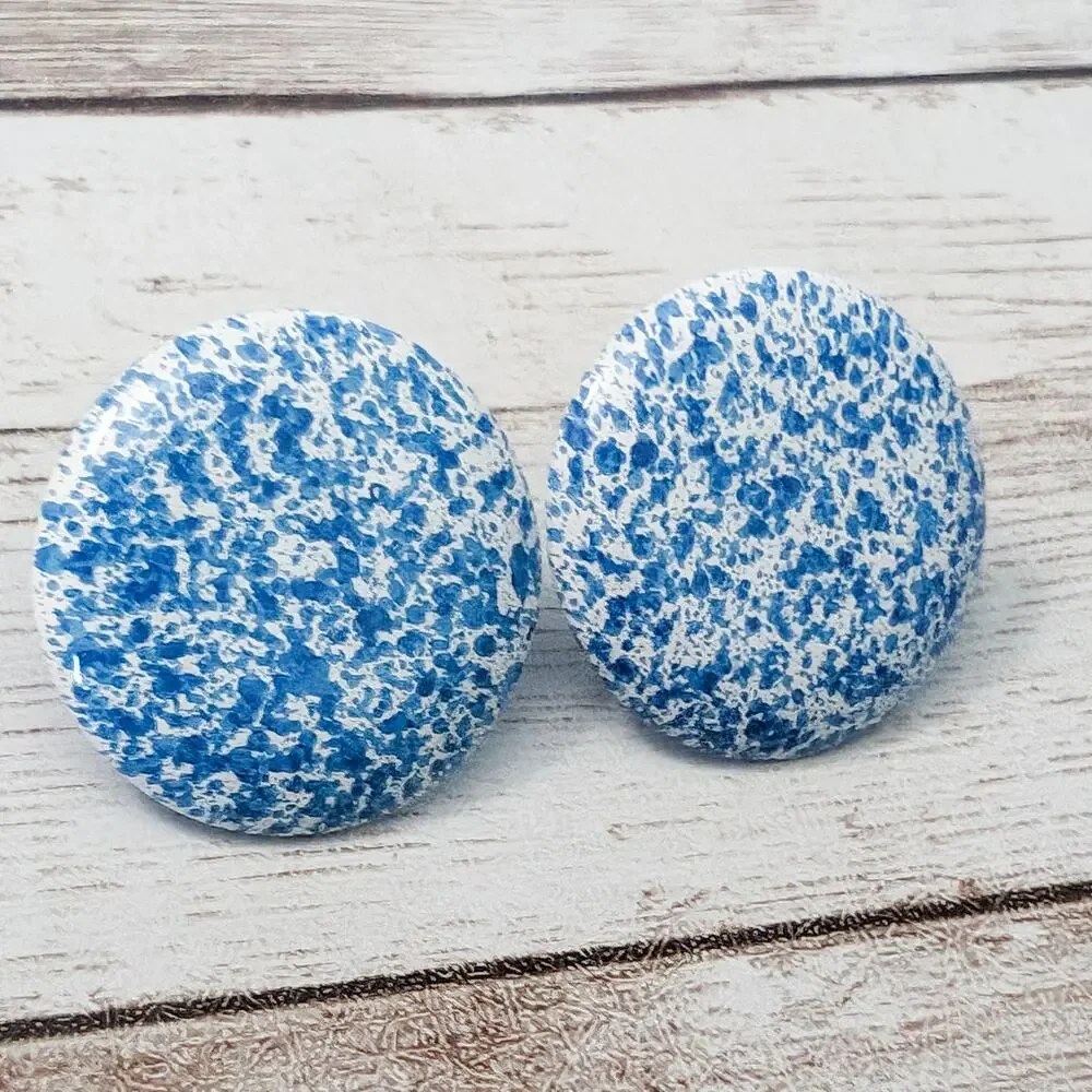 Vintage Earrings For Pierced Ears Blue & White Circle